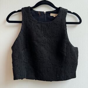 Rebecca Taylor Sleeveless Floral Motif Cut Out Crop Top - 2